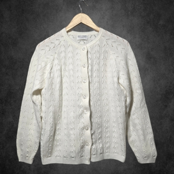 Vintage 50s dotty mann cottagecore white buttondown cardigan sweater - Picture 1 of 7